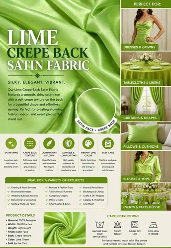 Crepe satin lime - satin, bridal
